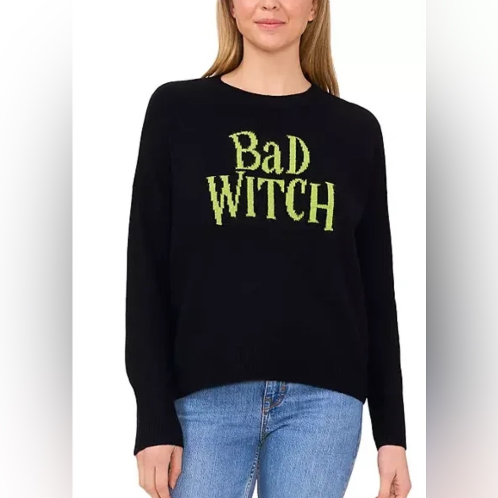 Vince Camuto Sweater Women Large Black Bad Witch Wicked Halloween Pullover NWT